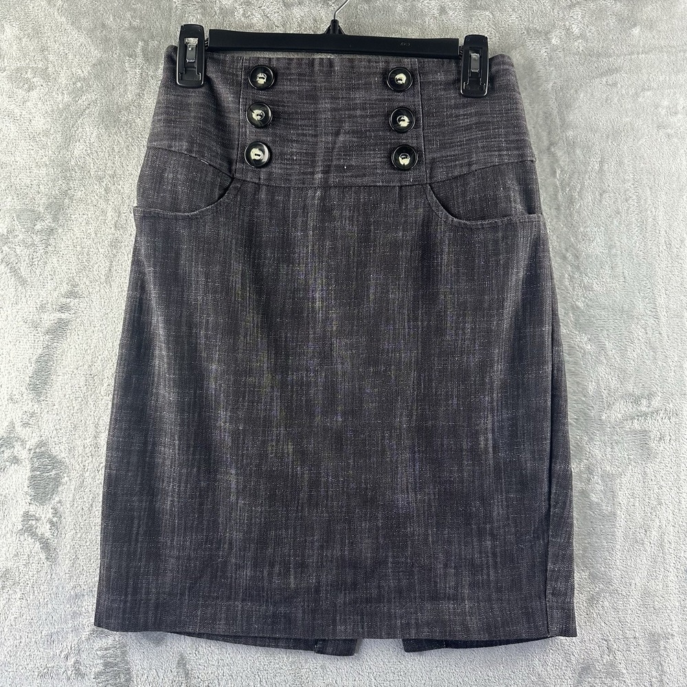 Byline Pencil Skirt Women's 7 Dark Blue / Black Denim Knee Length